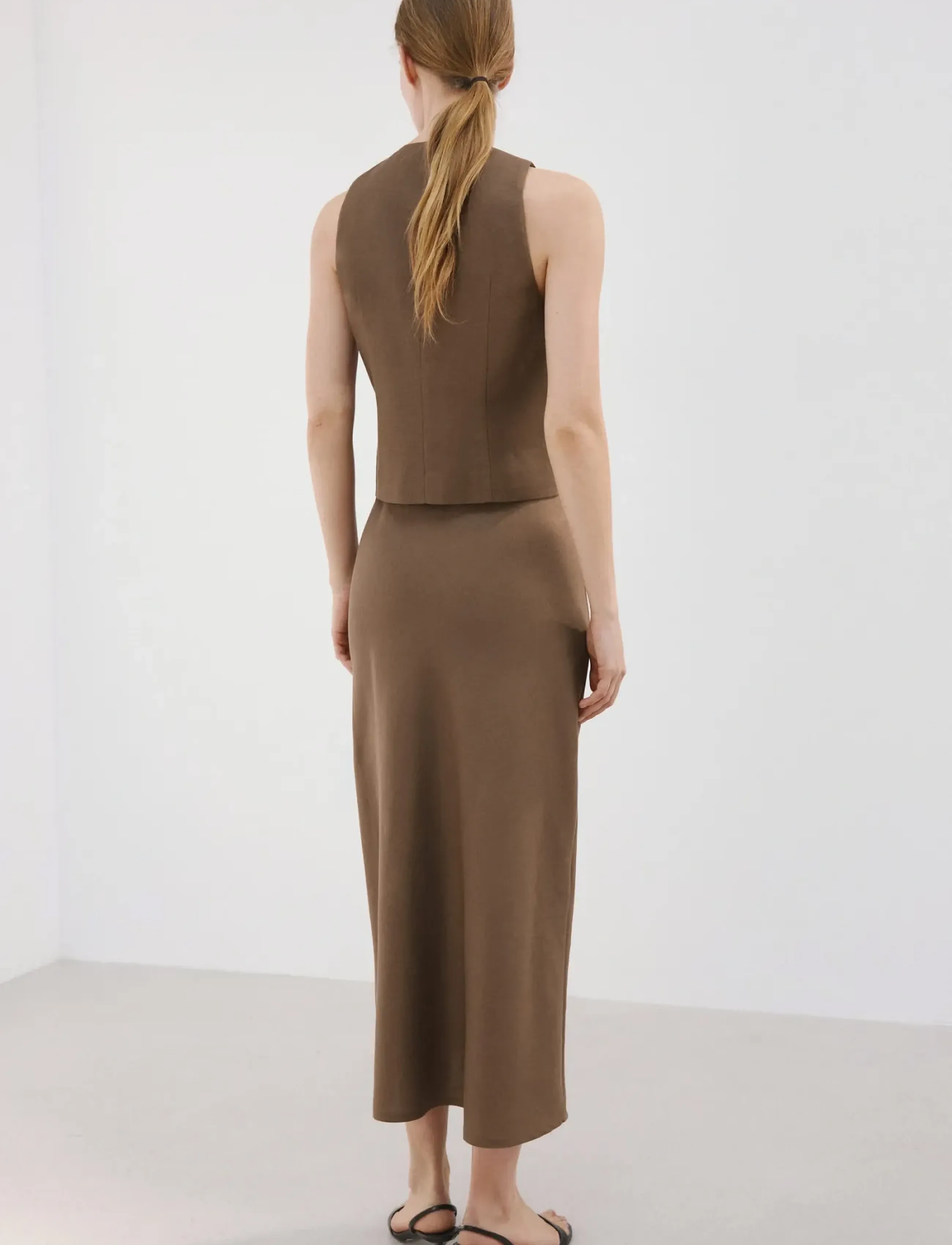 Mango - Linen-blend straight skirt - midi nederdele - brown - 2