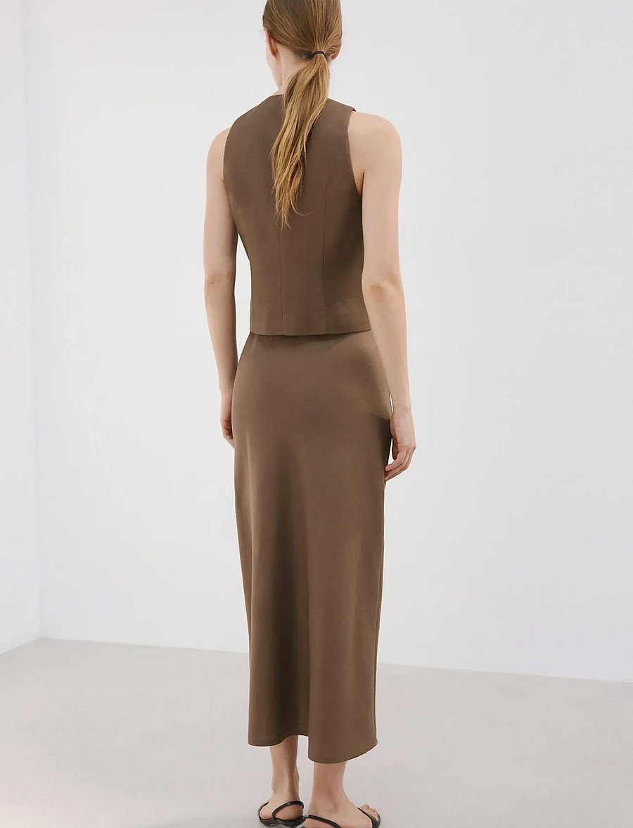 Mango - Linen-blend straight skirt - midi nederdele - brown - 2