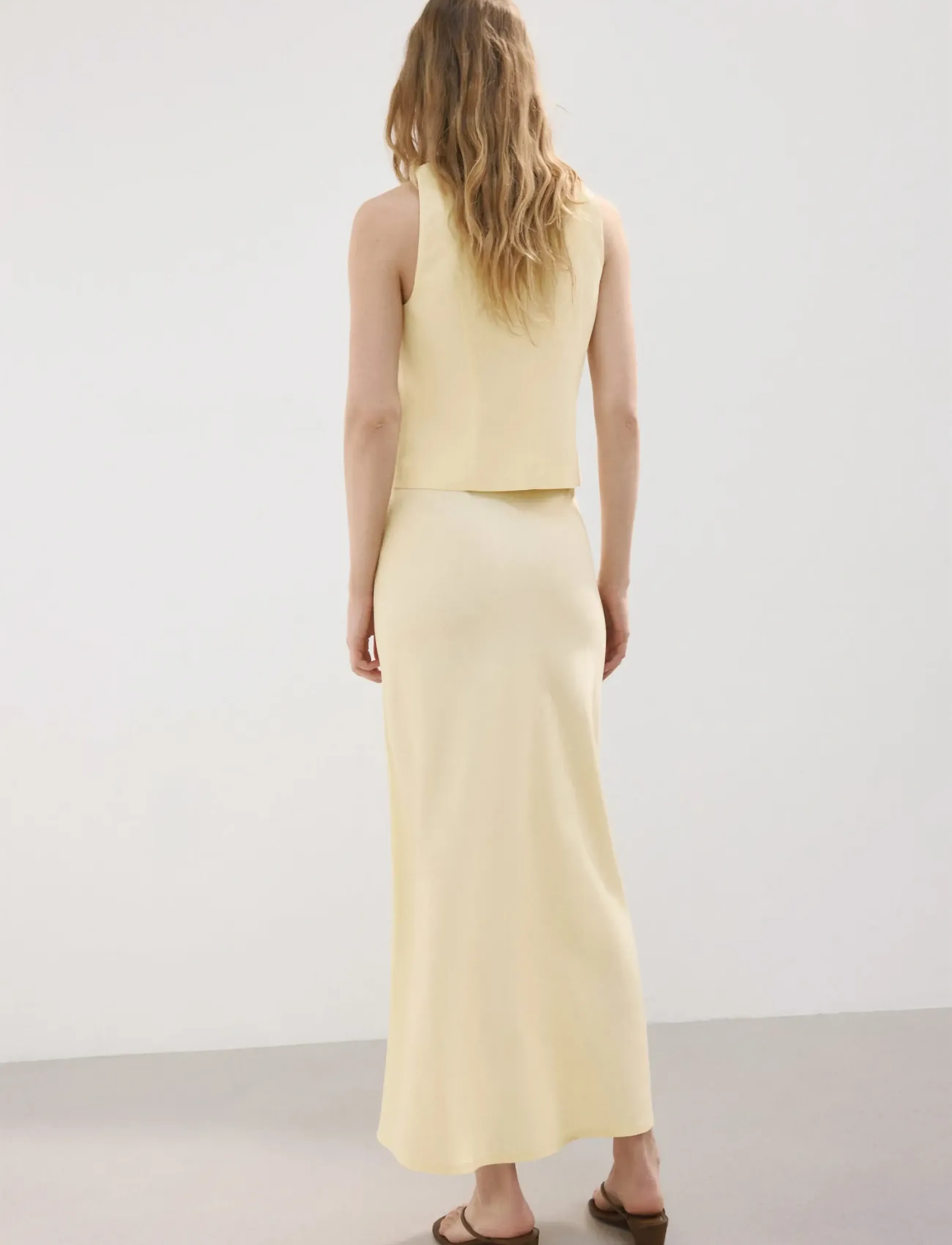 Mango - Linen-blend straight skirt - midi nederdele - yellow - 2