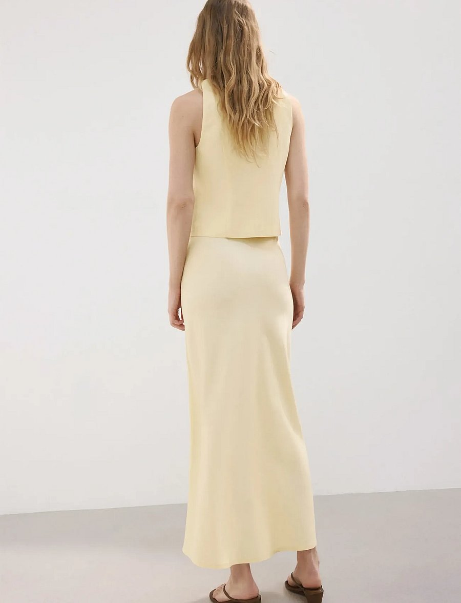 Mango - Linen-blend straight skirt - midi nederdele - yellow - 2