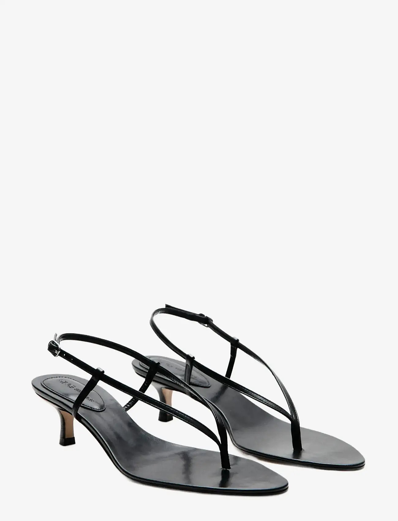 Mango - Heeled leather sandals with straps - konfirmationstøj - black - 1