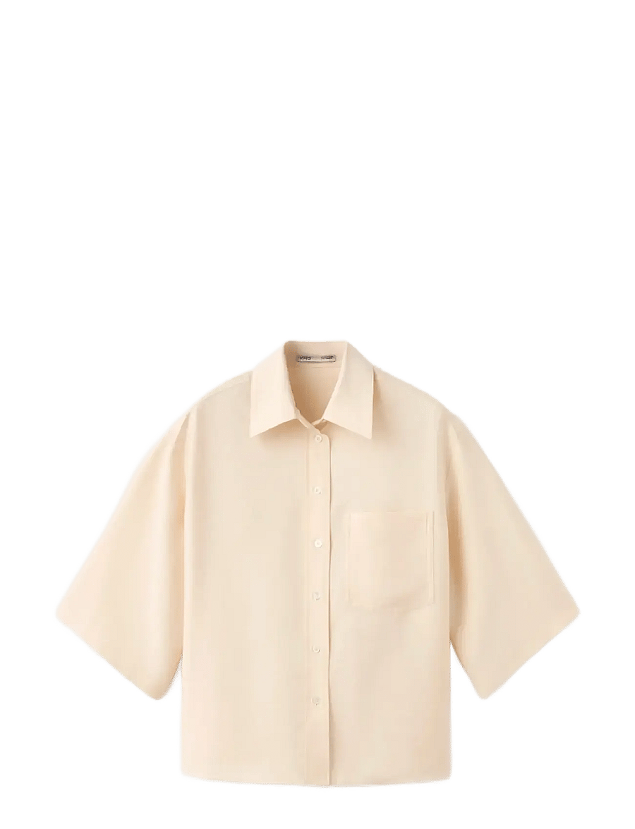Mango - Lyocell overshirt with pocket - overshirts - light beige - 1