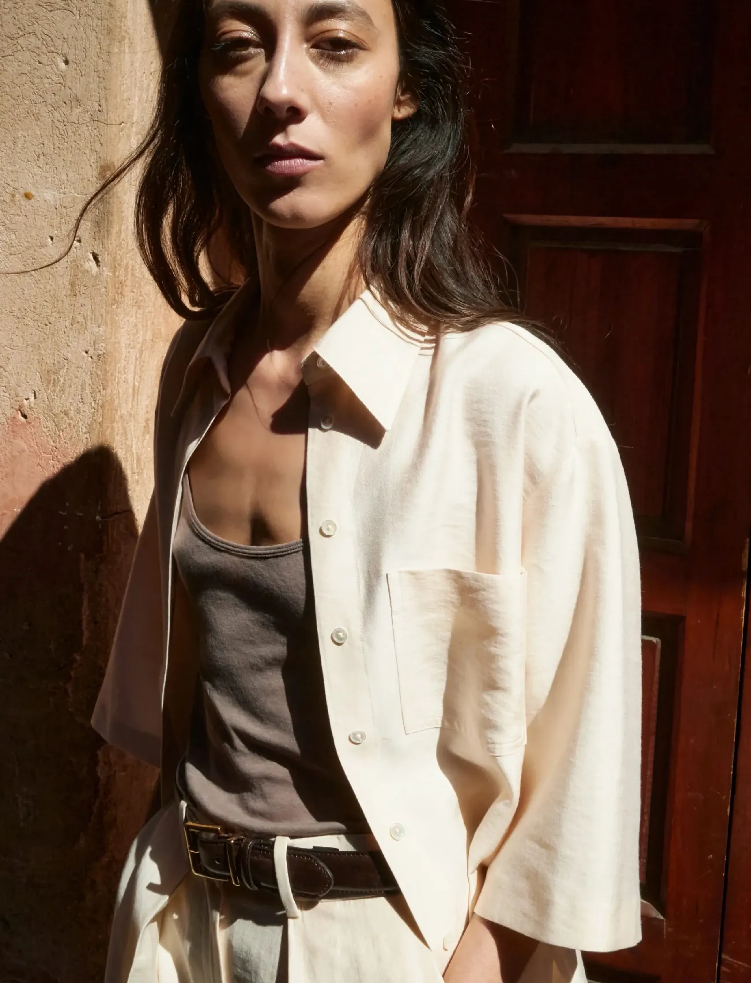 Mango Lyocell Overshirt With Pocket, L, Beige, Overdele > Overtrøjer, Dame