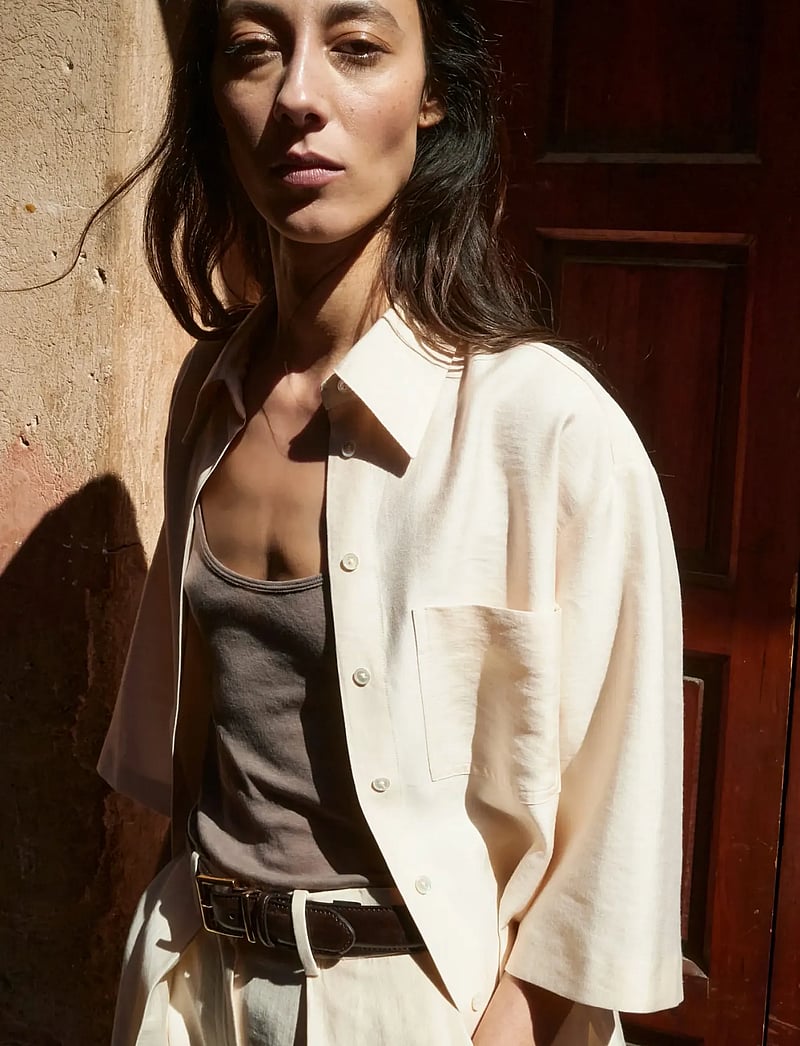 Mango - Lyocell overshirt with pocket - overshirts - light beige - 0
