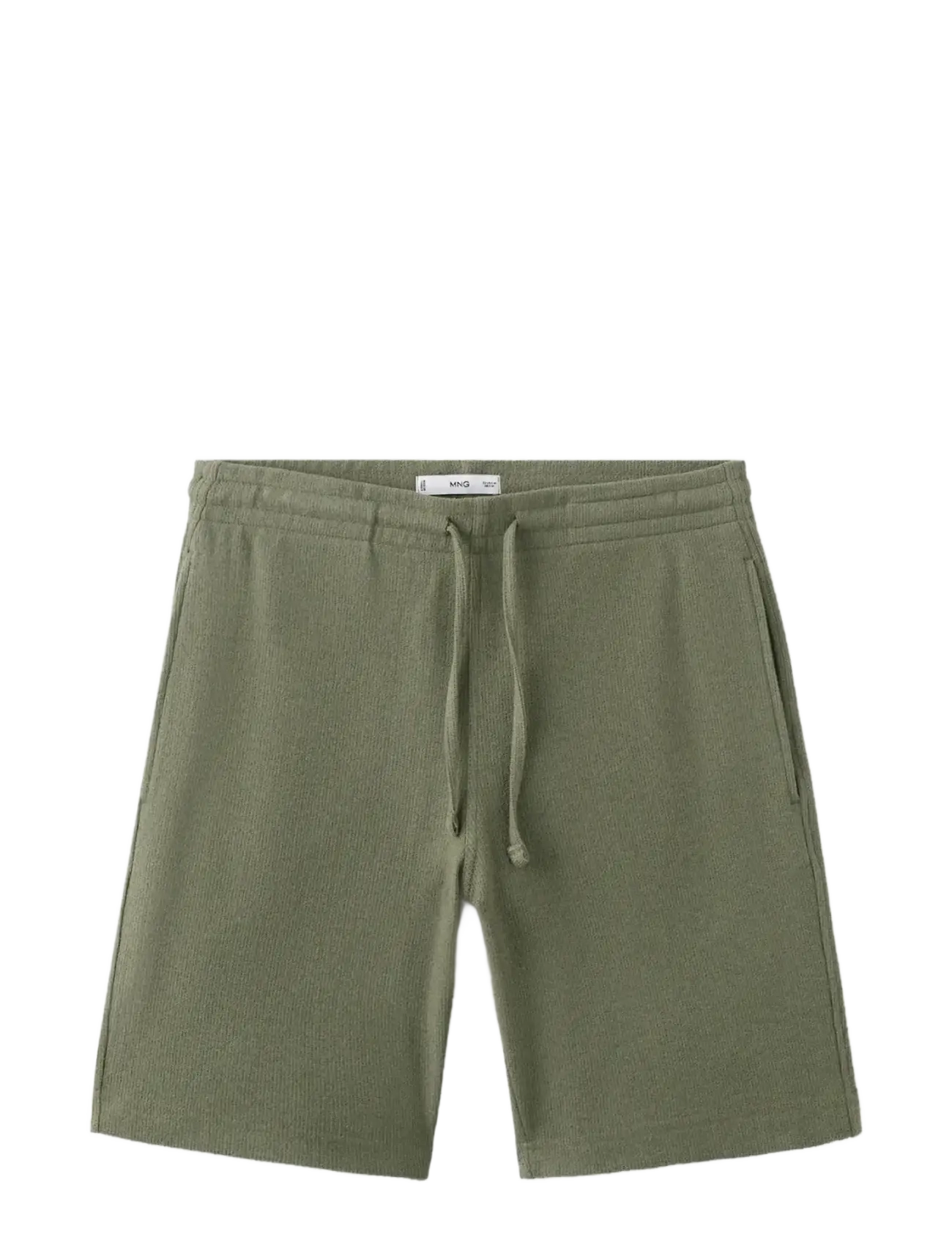 Mango Textured Cotton Bermuda Shorts With Drawstring, L, Shorts, Khakigrün - Sweat Männerswear