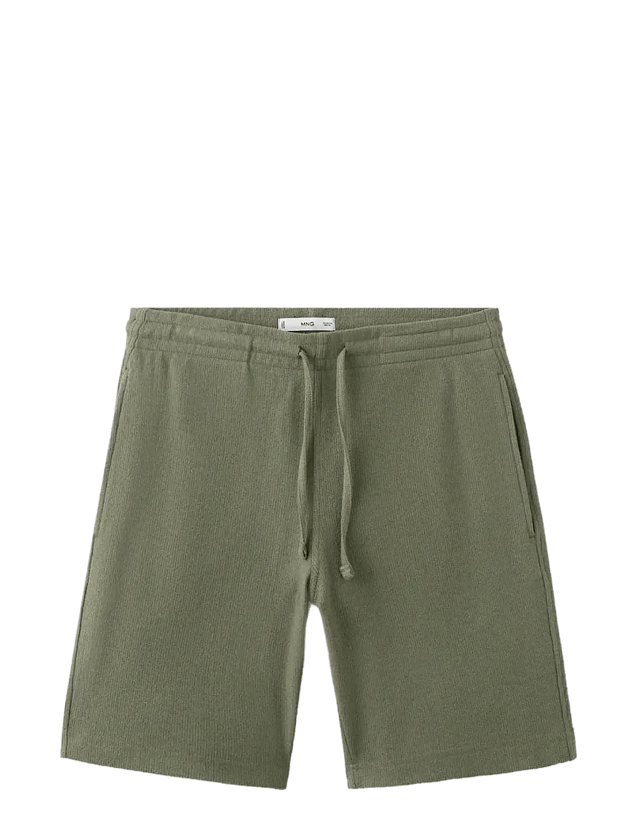 Mango - Textured cotton bermuda shorts with drawstring - sweatshorts - medium green - 0