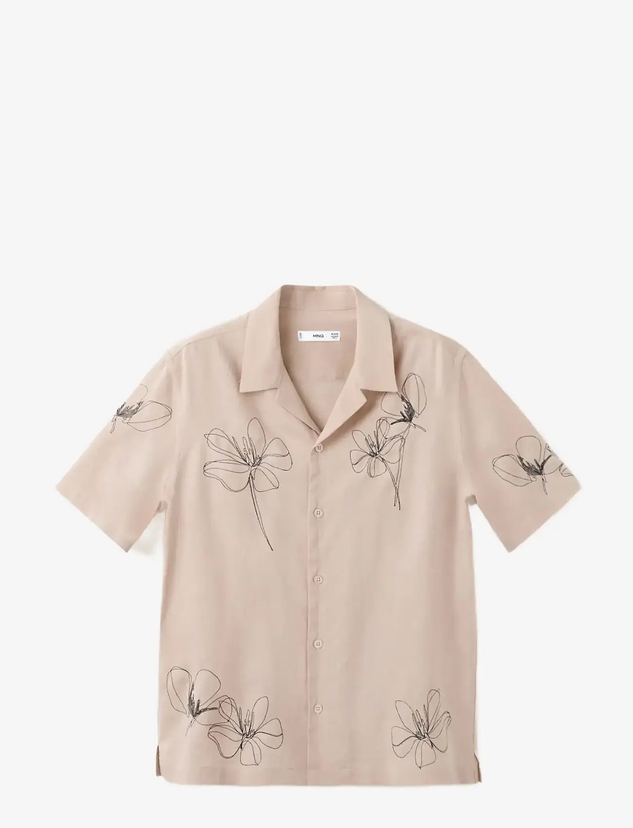 Mango - Embroidered detail regular fit shirt - kurzärmelig - light beige - 0