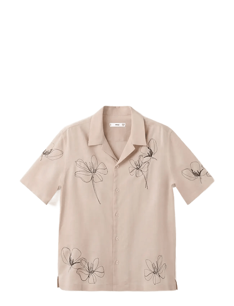 Mango - Embroidered detail regular fit shirt - kortärmade skjortor - light beige - 0