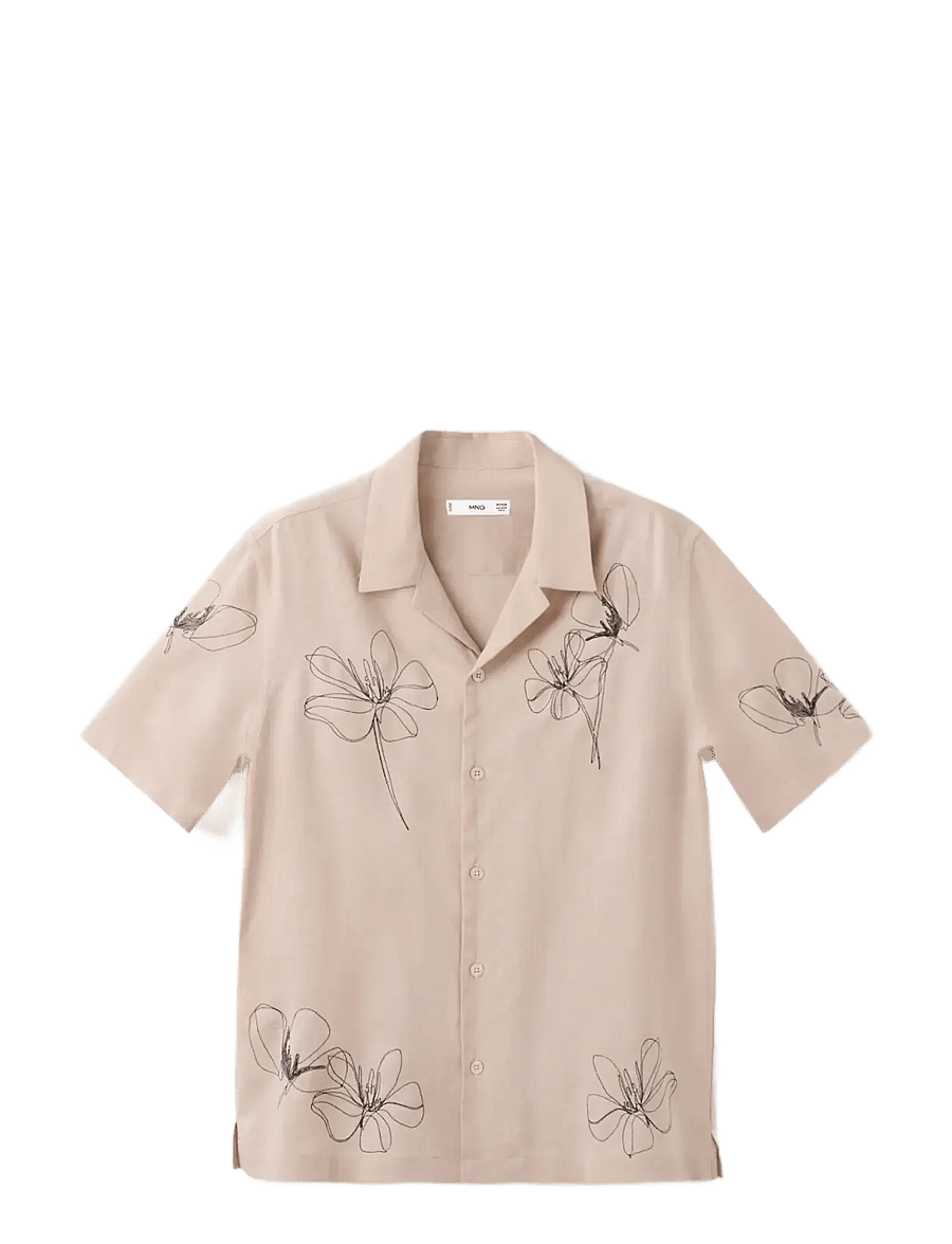 Mango - Embroidered detail regular fit shirt - kortærmede skjorter - light beige - 0