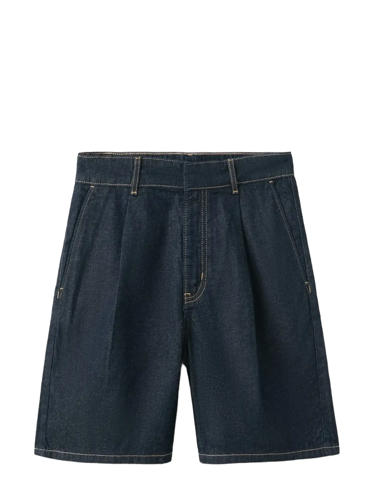 MANGO Mid-Rise Denim Bermuda Shorts With Pleats Navy - 40 - Damen