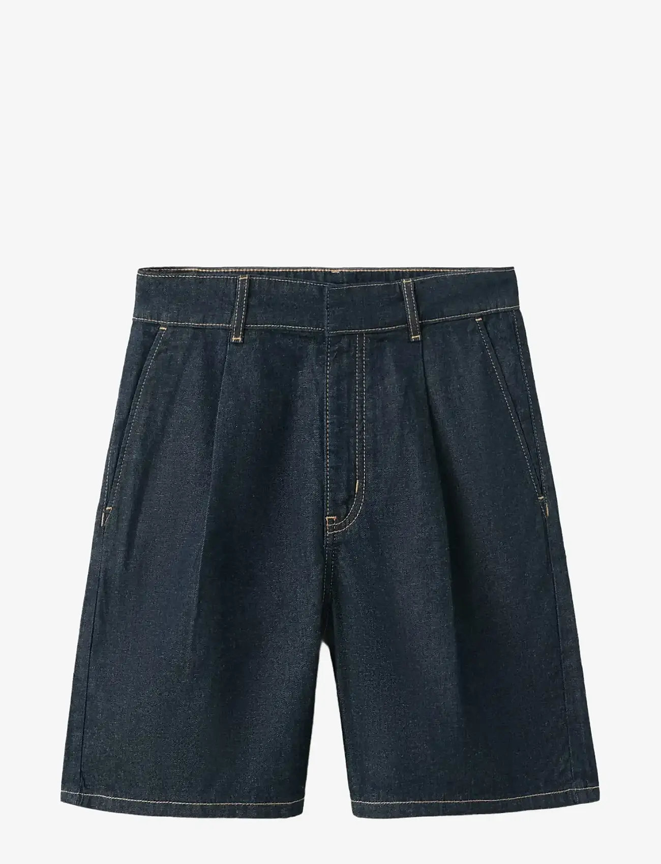 Mango - Mid-rise denim bermuda shorts with pleats - jorts - open blue - 1