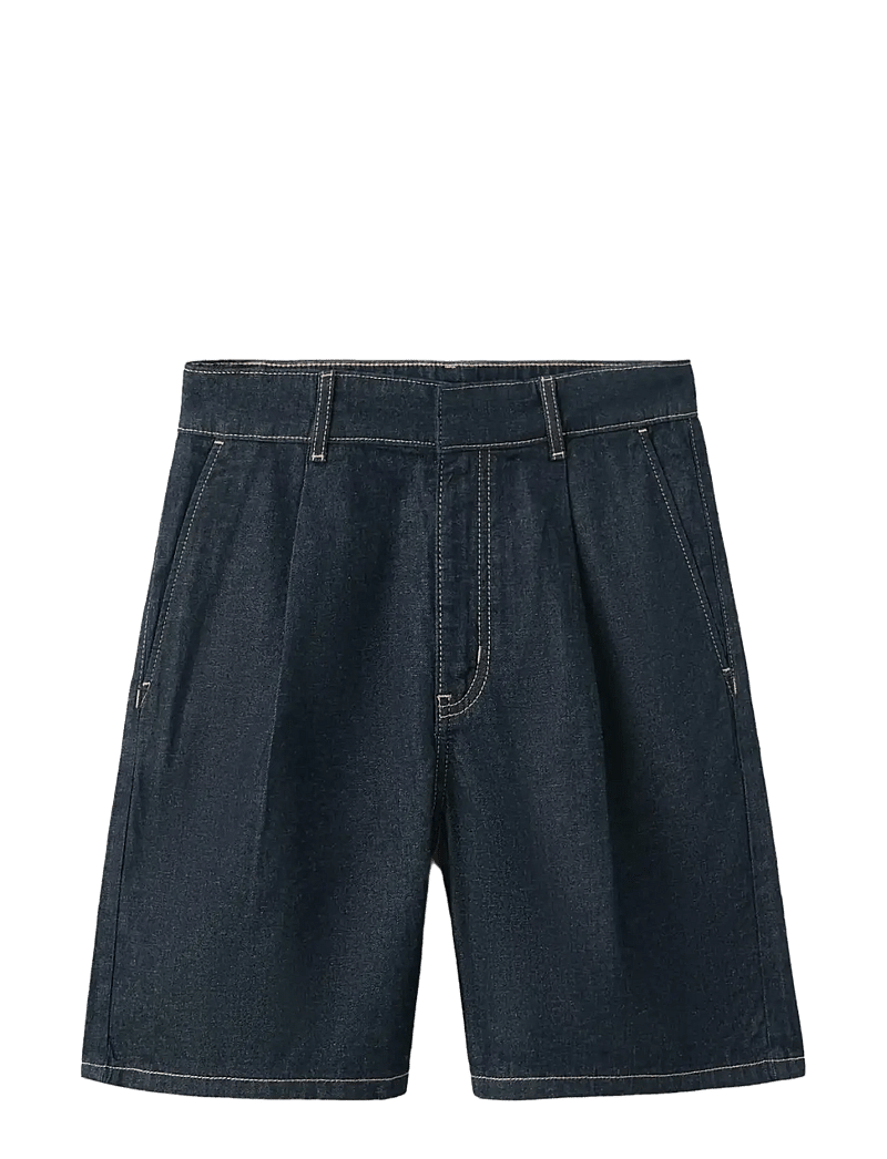 Mango - Mid-rise denim bermuda shorts with pleats - jorts - open blue - 1