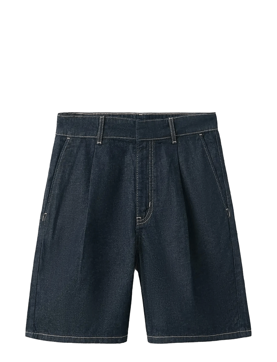 Mango - Mid-rise denim bermuda shorts with pleats - jorts - open blue - 1