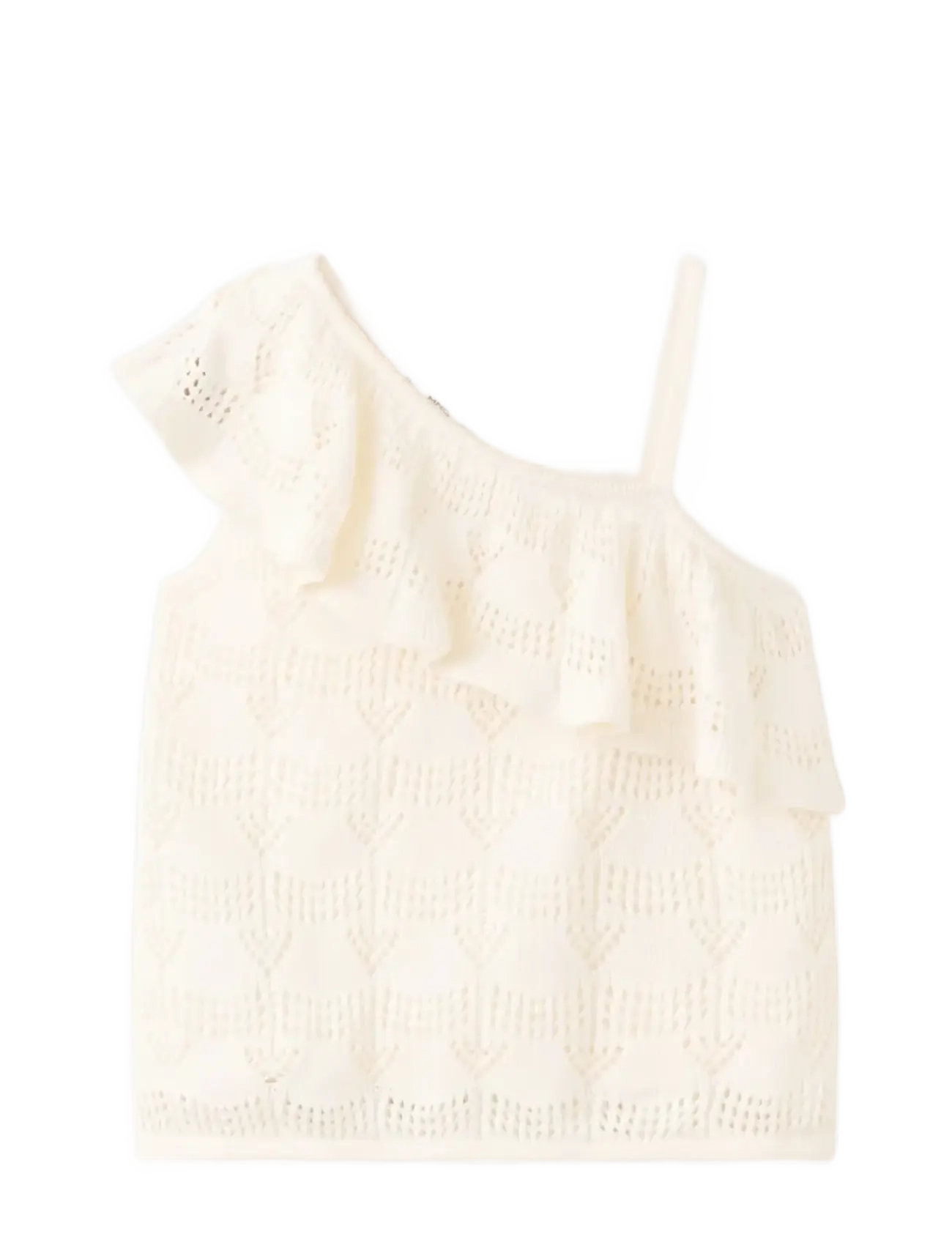 Mango Off-The-Shoulder Frill Top, 9-10, T-shirts, Creme - Sleeveless, Kinder