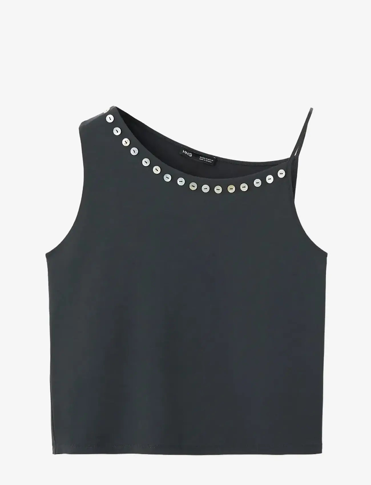 Mango - Asymmetric top with embroidered buttons - linnen - charcoal - 1