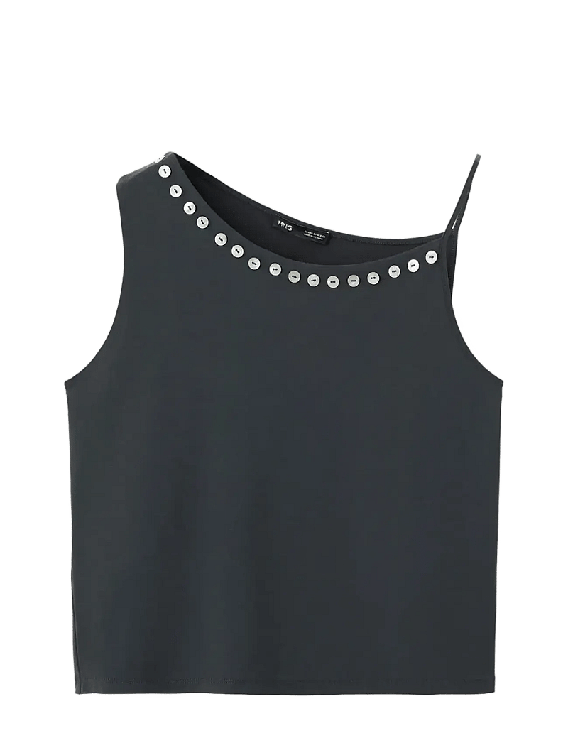 Mango - Asymmetric top with embroidered buttons - linnen - charcoal - 1