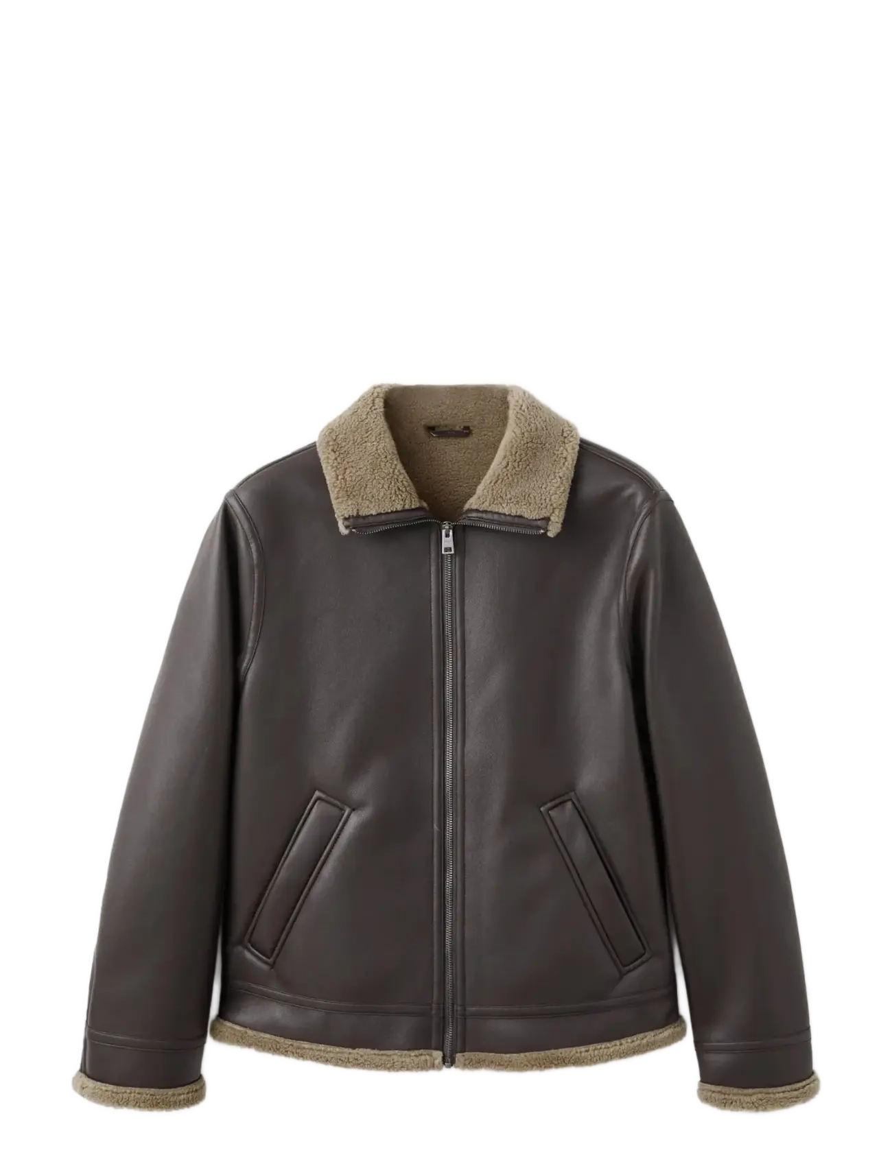 Mango Faux-leather fleece jacket - Jacken & Mäntel - DARK BROWN / brown