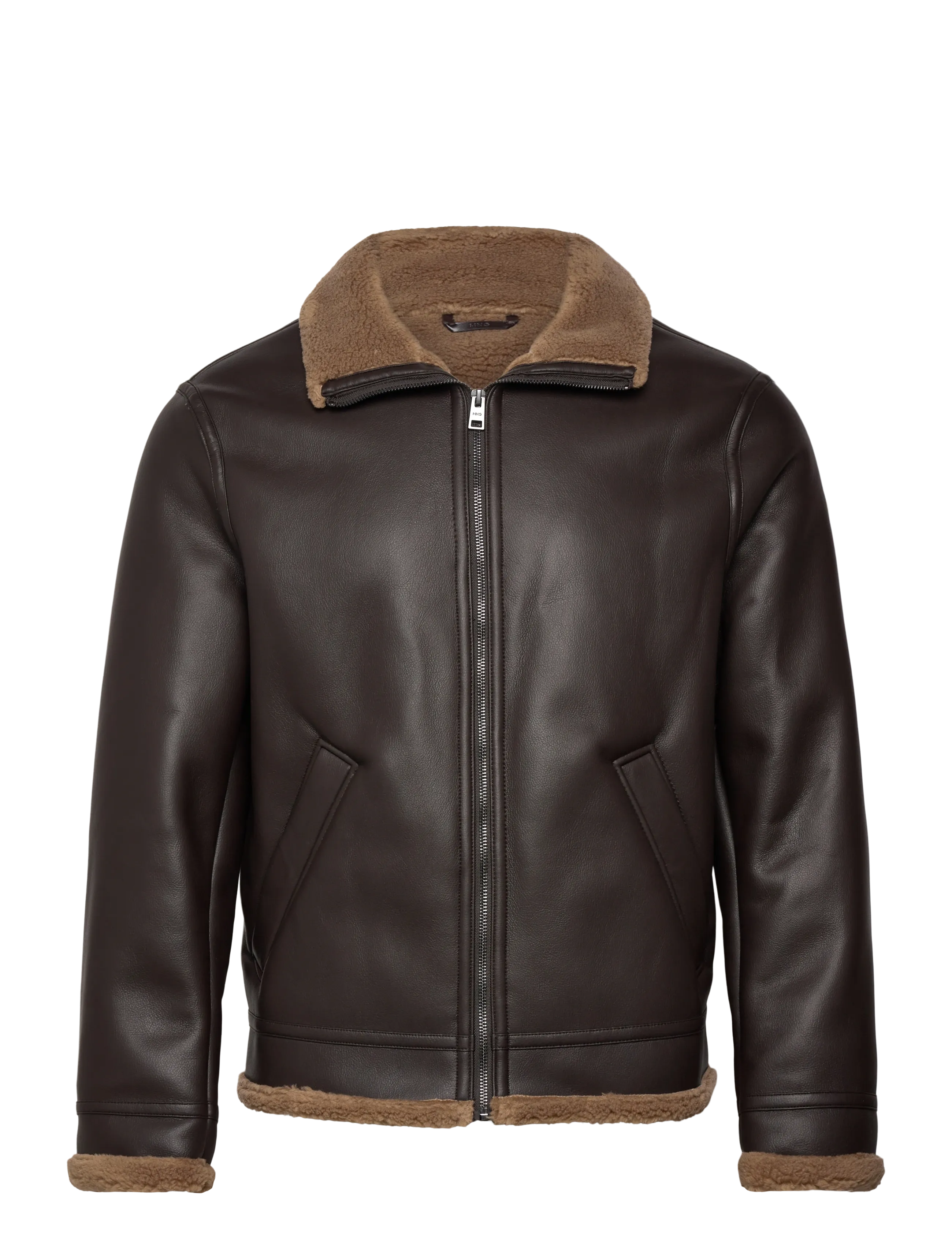 Mango Faux-leather fleece jacket - Riided - DARK BROWN / brown