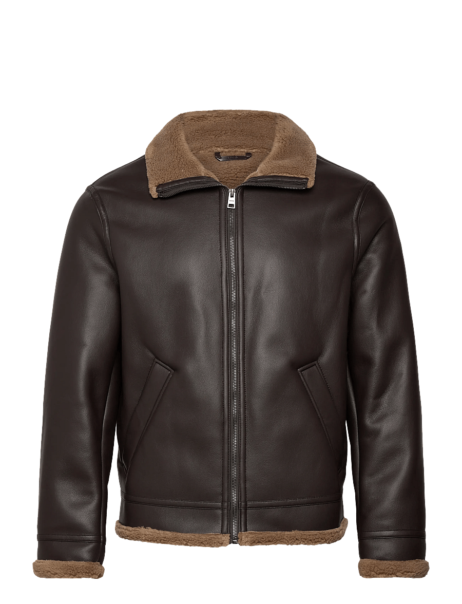 Mango - Faux-leather fleece jacket - efterårsjakker - dark brown - 1