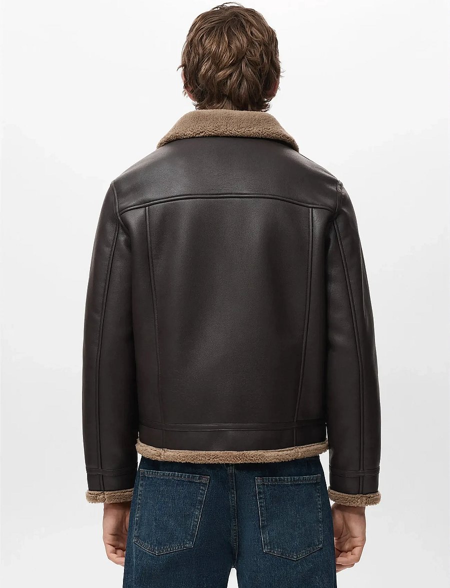Mango - Faux-leather fleece jacket - efterårsjakker - dark brown - 4