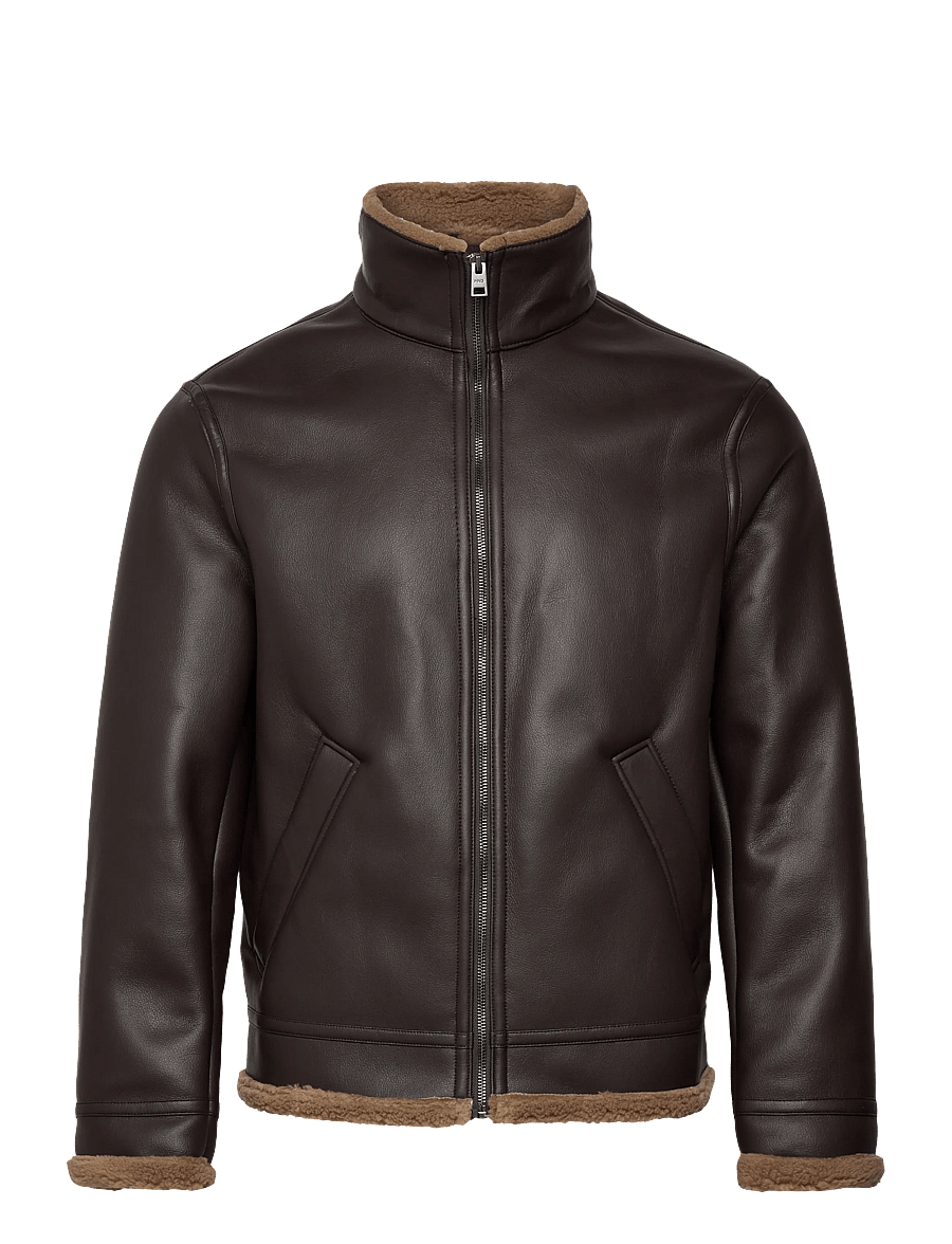 Mango - Faux-leather fleece jacket - efterårsjakker - dark brown - 3