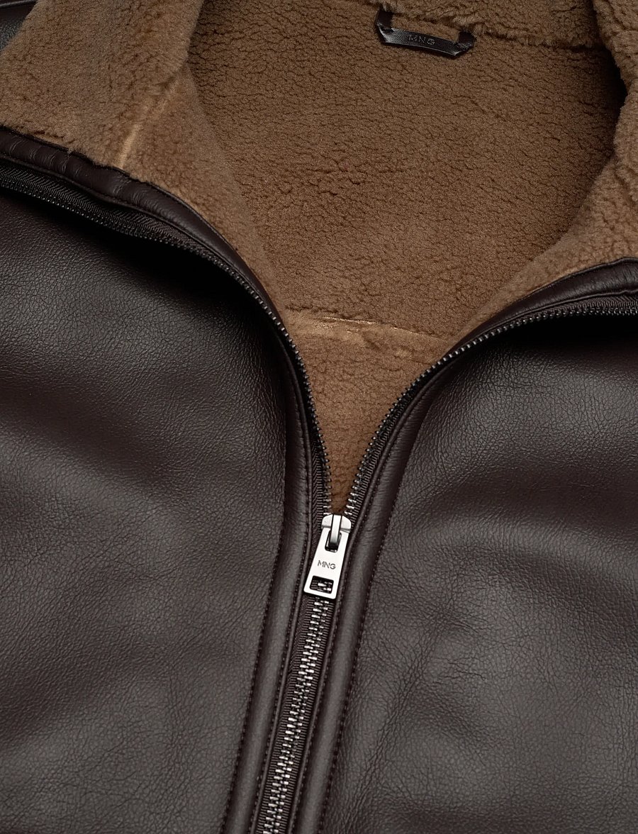 Mango - Faux-leather fleece jacket - efterårsjakker - dark brown - 5