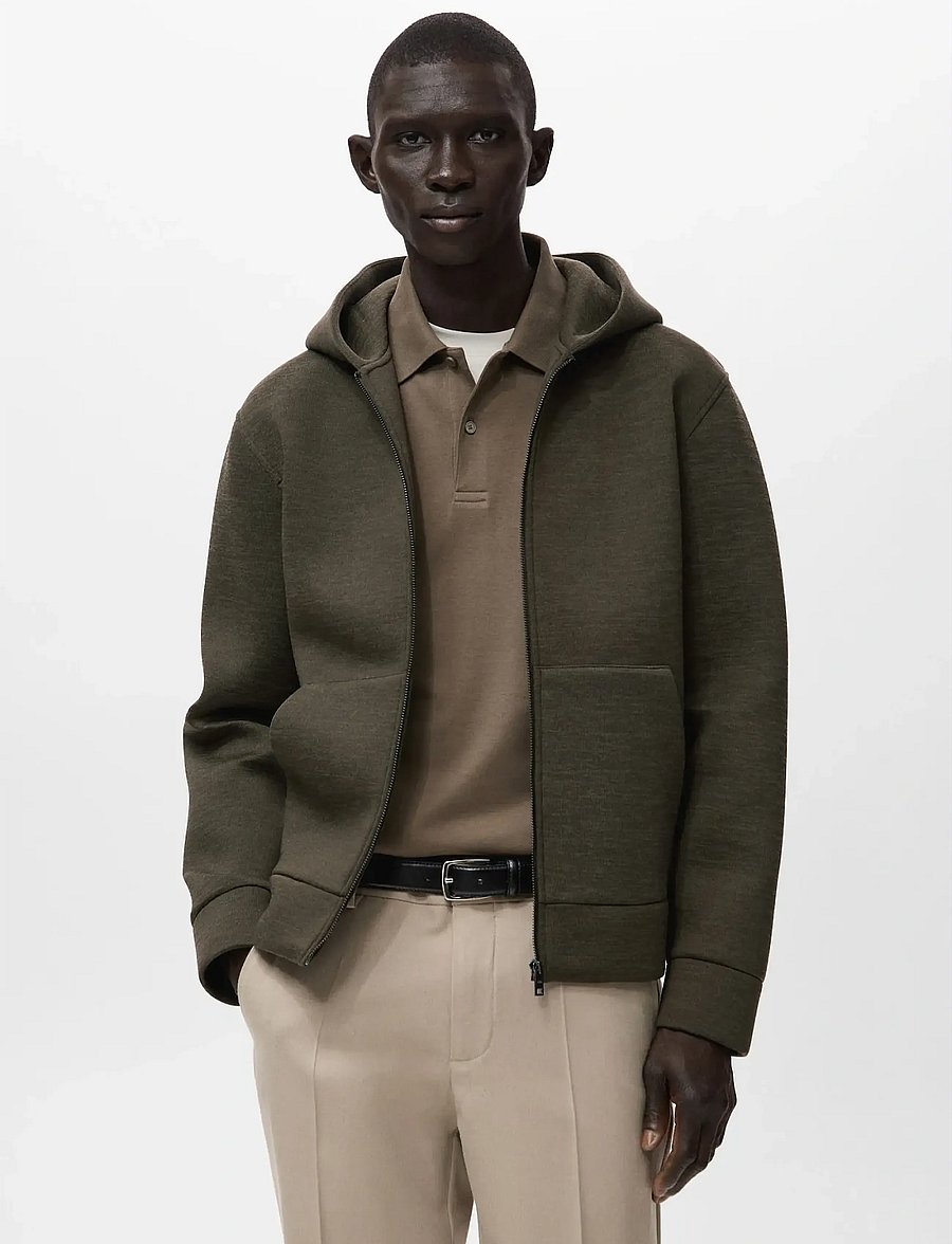 Mango - Neoprene effect zip-up sweatshirt - hættetrøjer - beige - khaki - 0