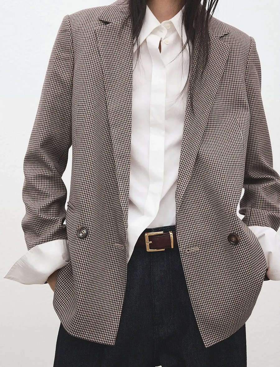 Mango - Double-breasted micro-houndstooth jacket - dobbeltradede blazere - dark red - 0