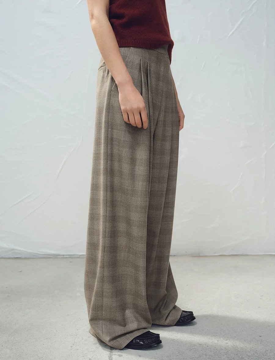 Mango - Wide leg check suit trousers - habitbukser - brown - 0
