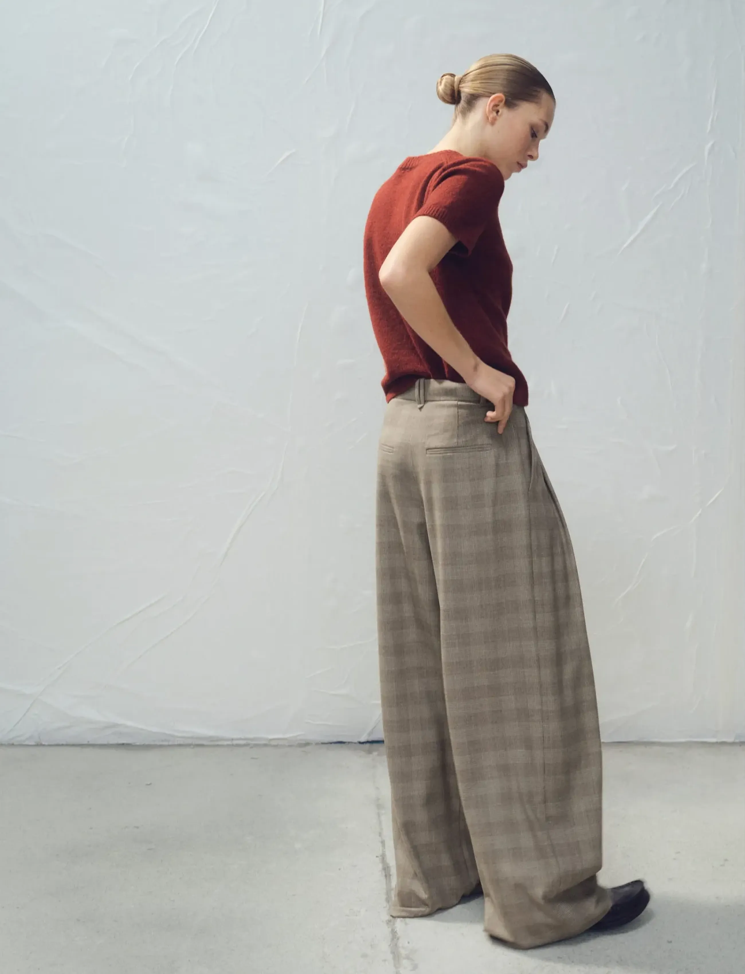 Mango - Wide leg check suit trousers - bukser med brede ben - brown - 3