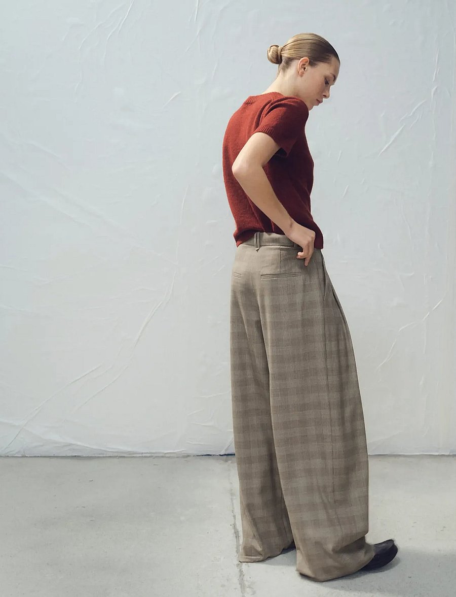 Mango - Wide leg check suit trousers - habitbukser - brown - 3