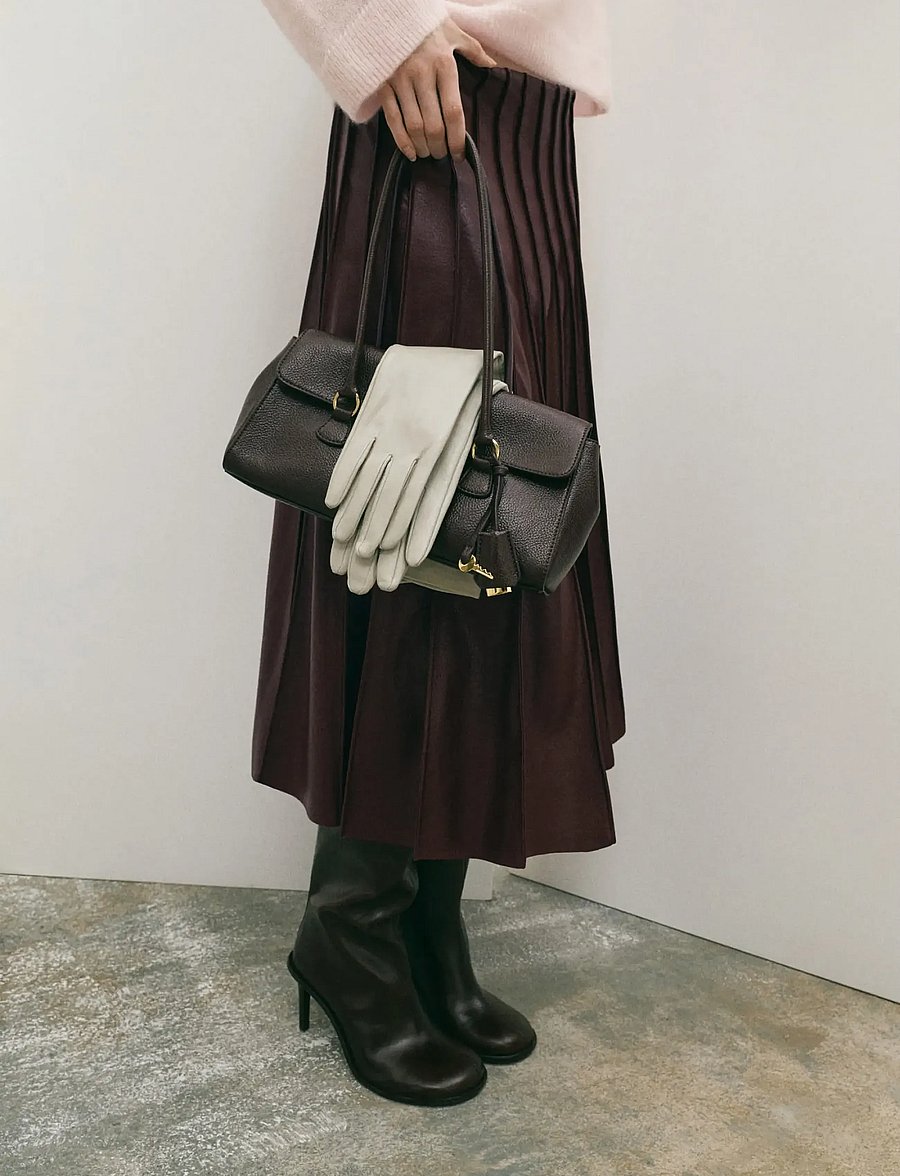 Mango - Faux-leather godet skirt - plisserade kjolar - dark red - 0
