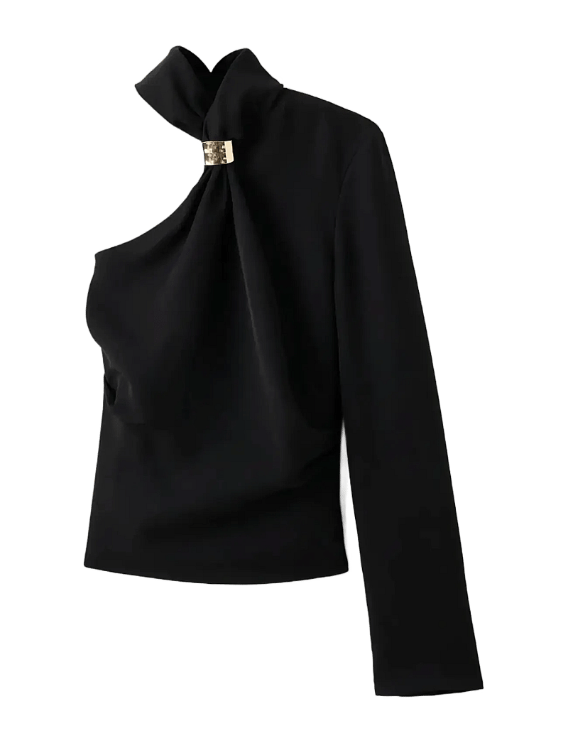 Mango - Asymmetrical blouse with metallic detail - besondere anlässe - black - 1