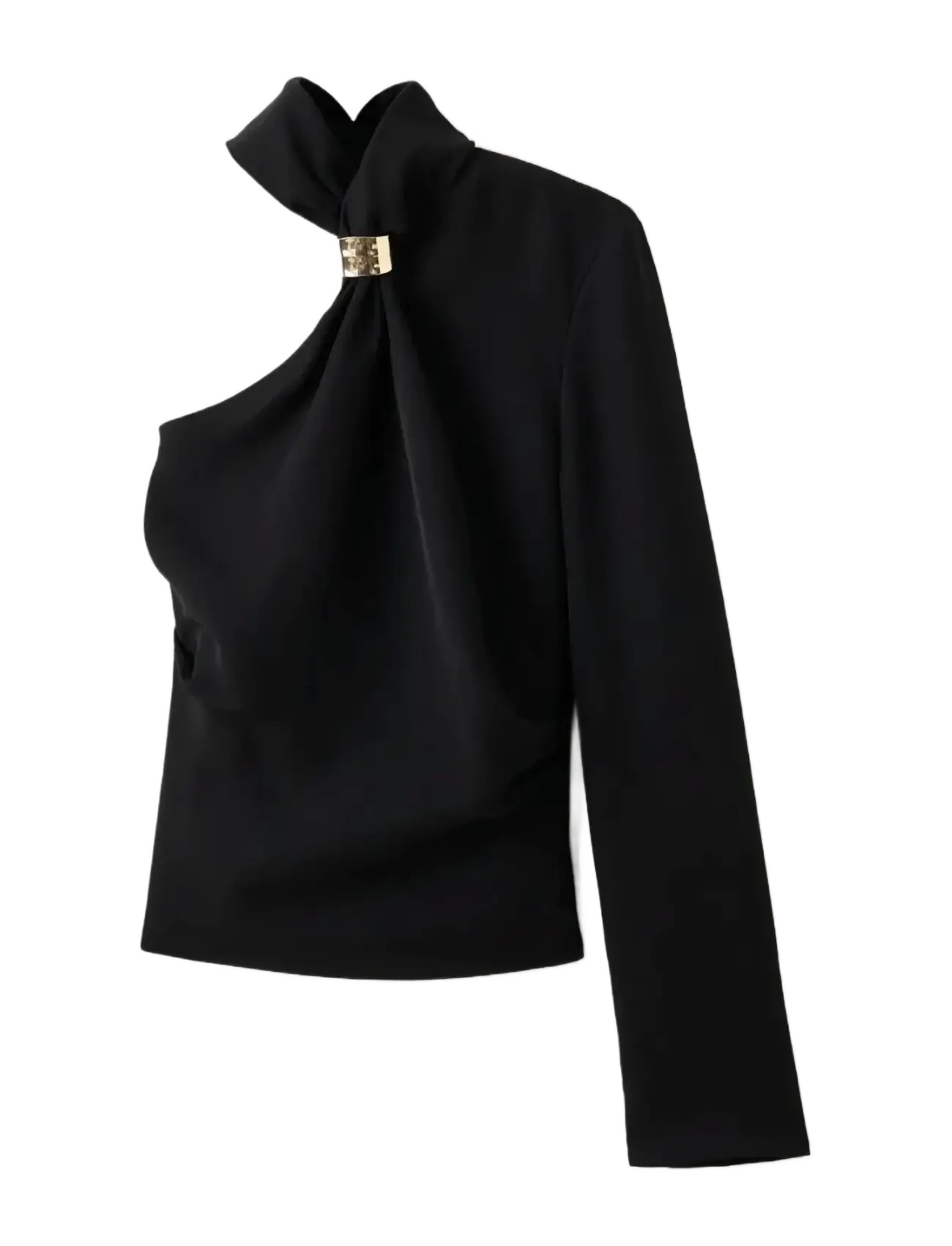 Mango Asymmetrical blouse with metallic detail - Tøj - BLACK / black