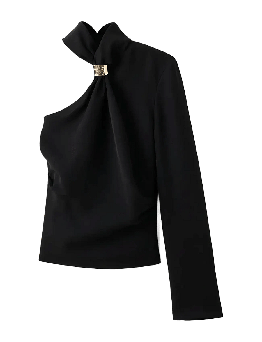 Mango - Asymmetrical blouse with metallic detail - speciella tillfällen - black - 1