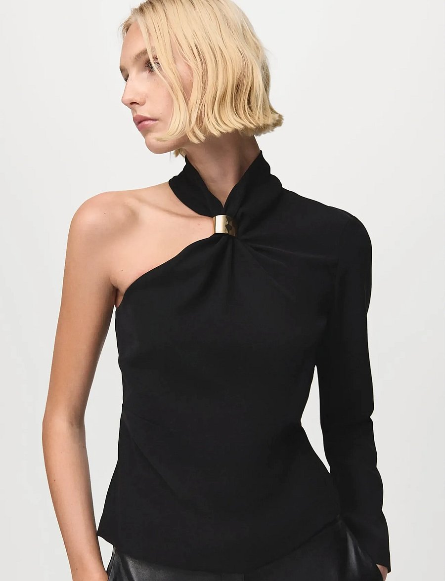 Mango - Asymmetrical blouse with metallic detail - speciella tillfällen - black - 0