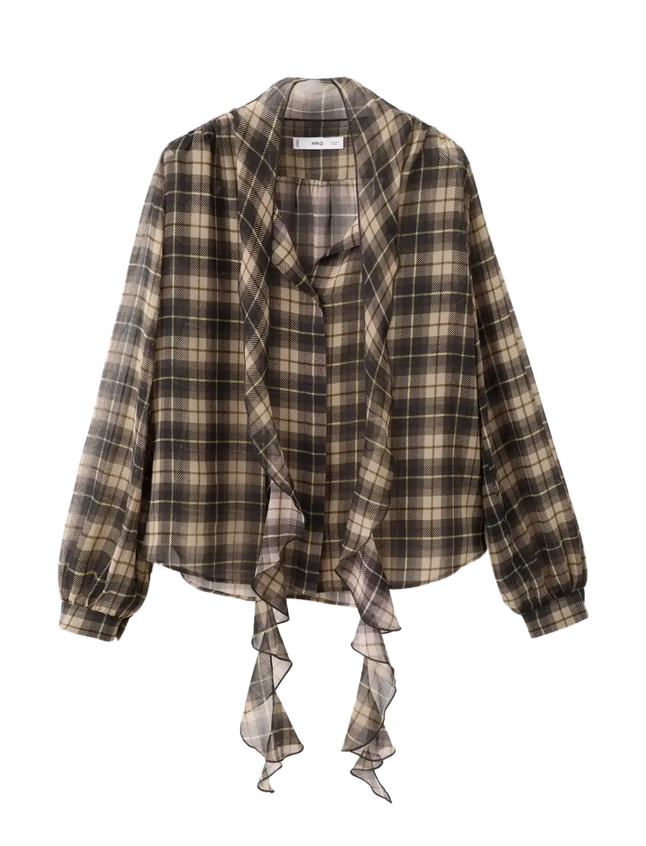 MANGO Bluse With Check Pattern Und Foulard Collar Braun - S - Damen