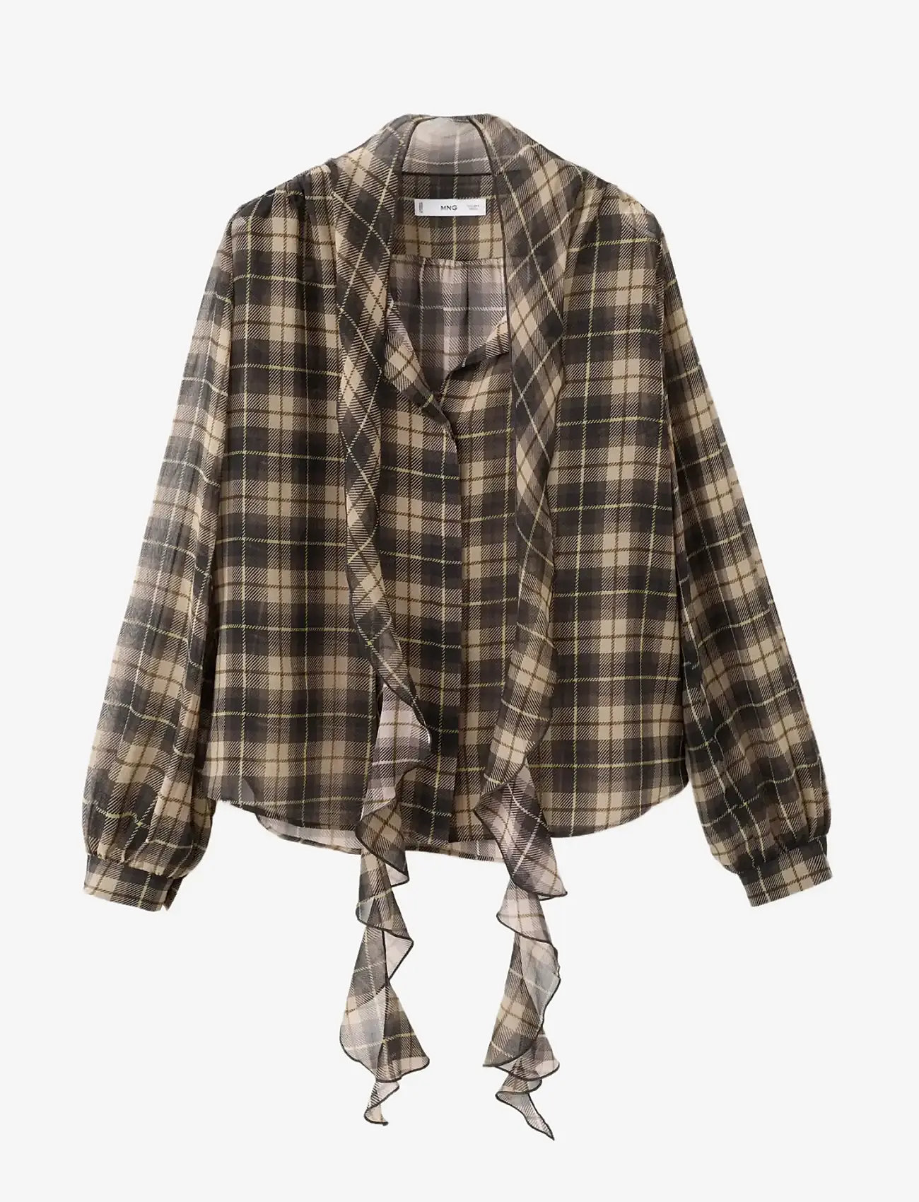 Mango - Blouse with check pattern and foulard collar - långärmade skjortor - black - 1