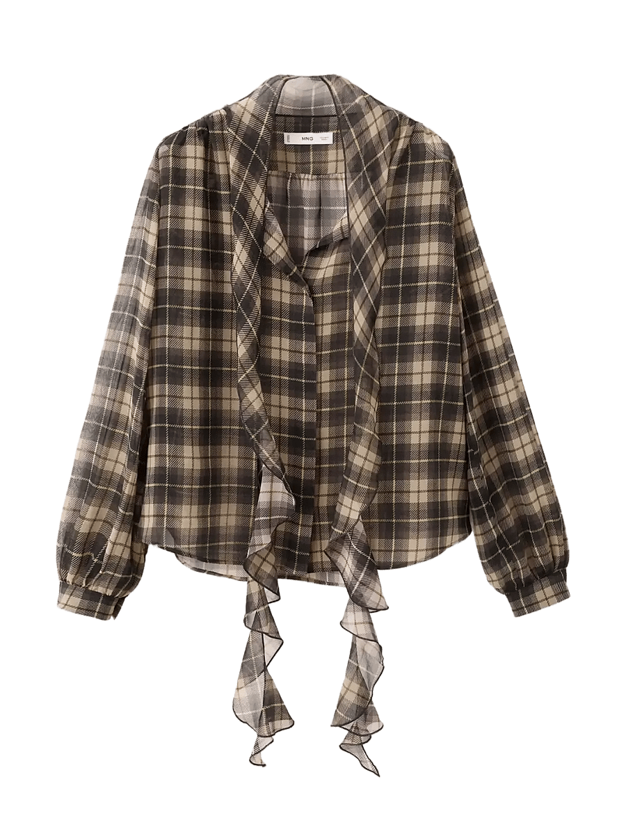 Mango - Blouse with check pattern and foulard collar - langærmede skjorter - black - 1