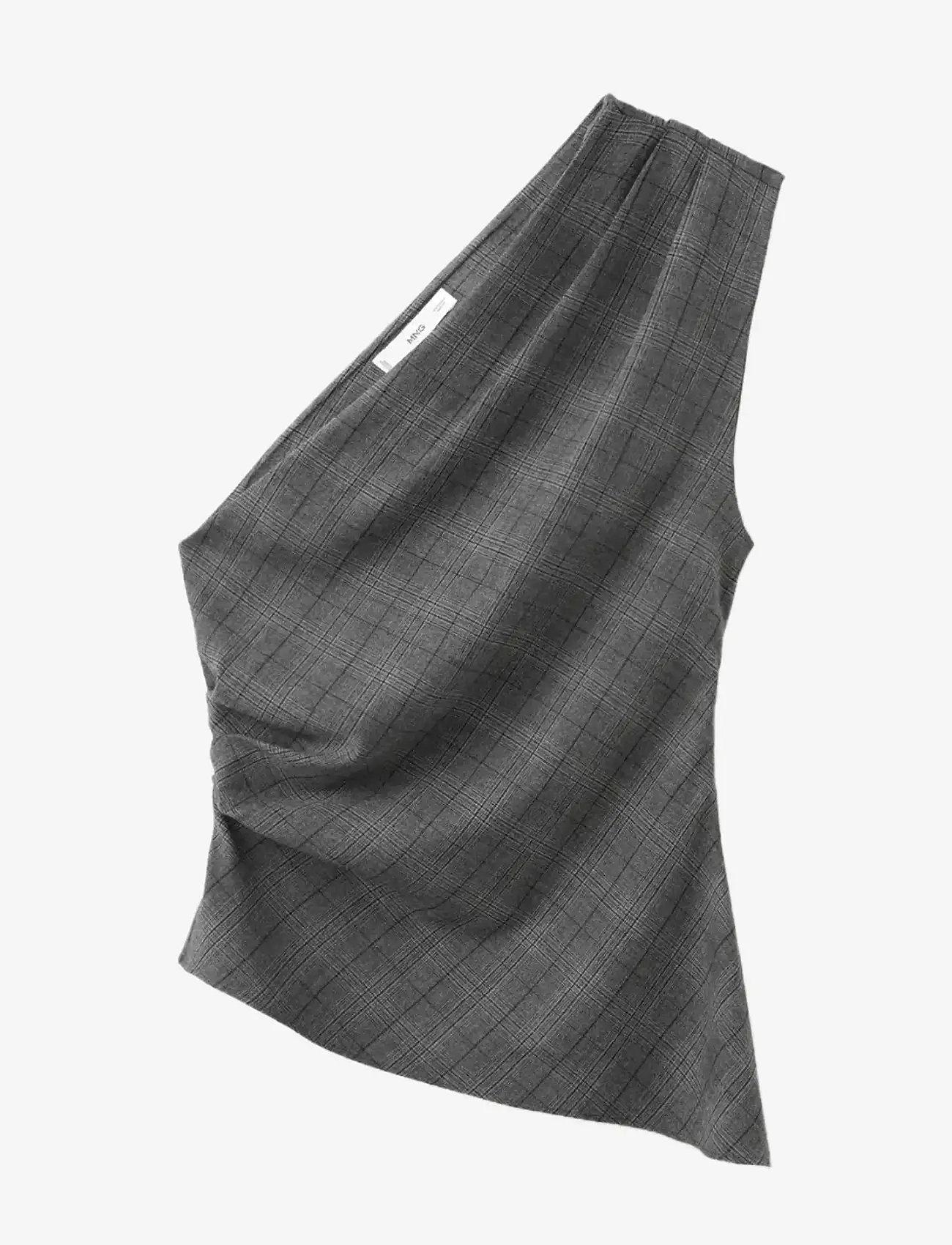 Mango - Asymmetrical check top - festtoppe - grey - 1