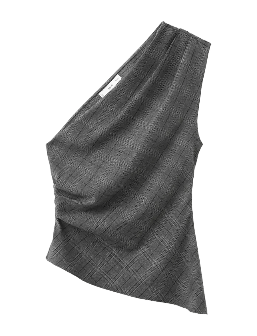 Mango - Asymmetrical check top - linnen - grey - 1