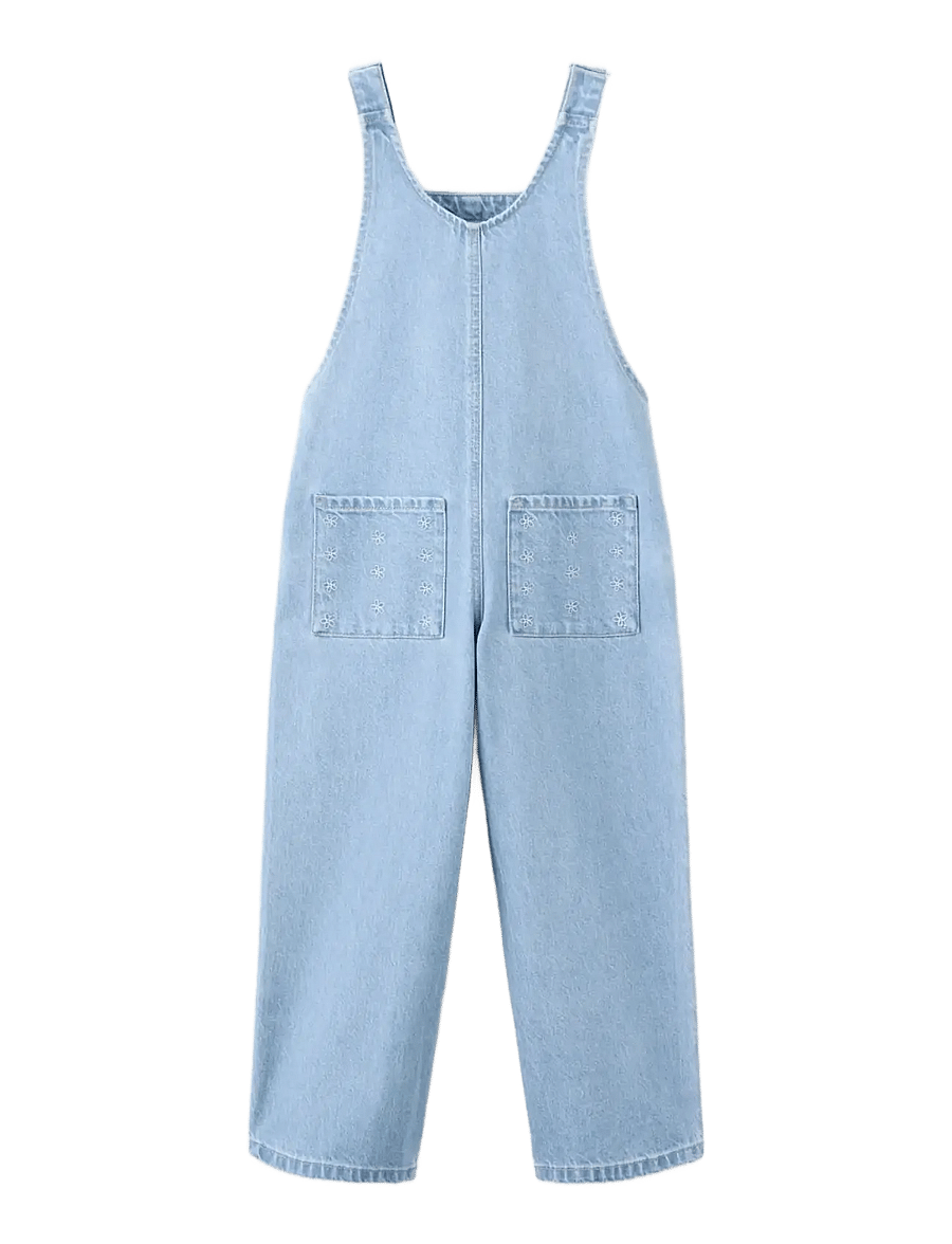 Mango - Embroidered denim dungarees - byxdress - open blue - 1