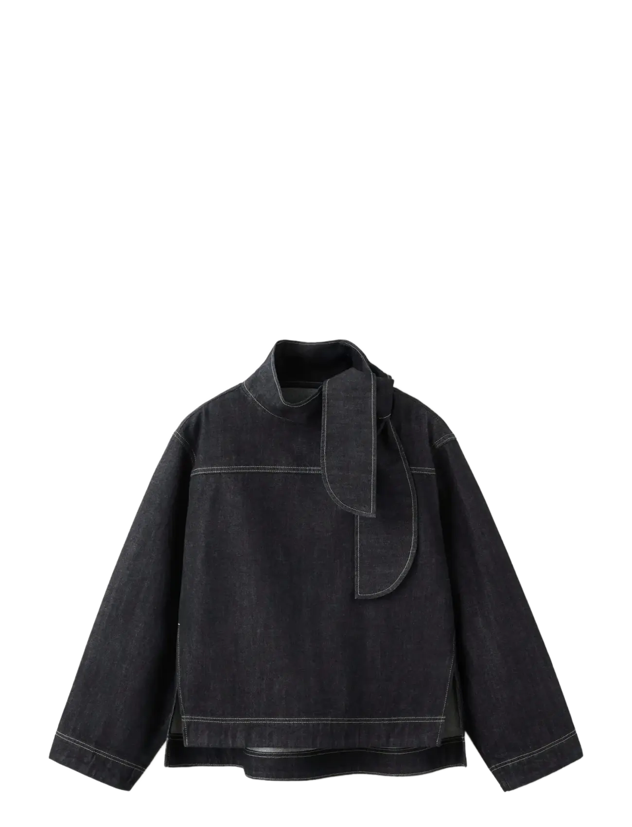 Mango Denim blouse with knot neck - Tøj - BLACK / black