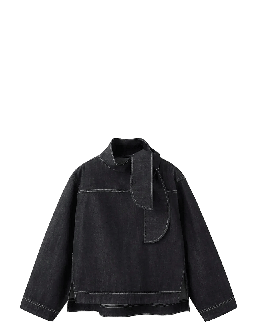 Mango - Denim blouse with knot neck - jeansskjortor - black - 1