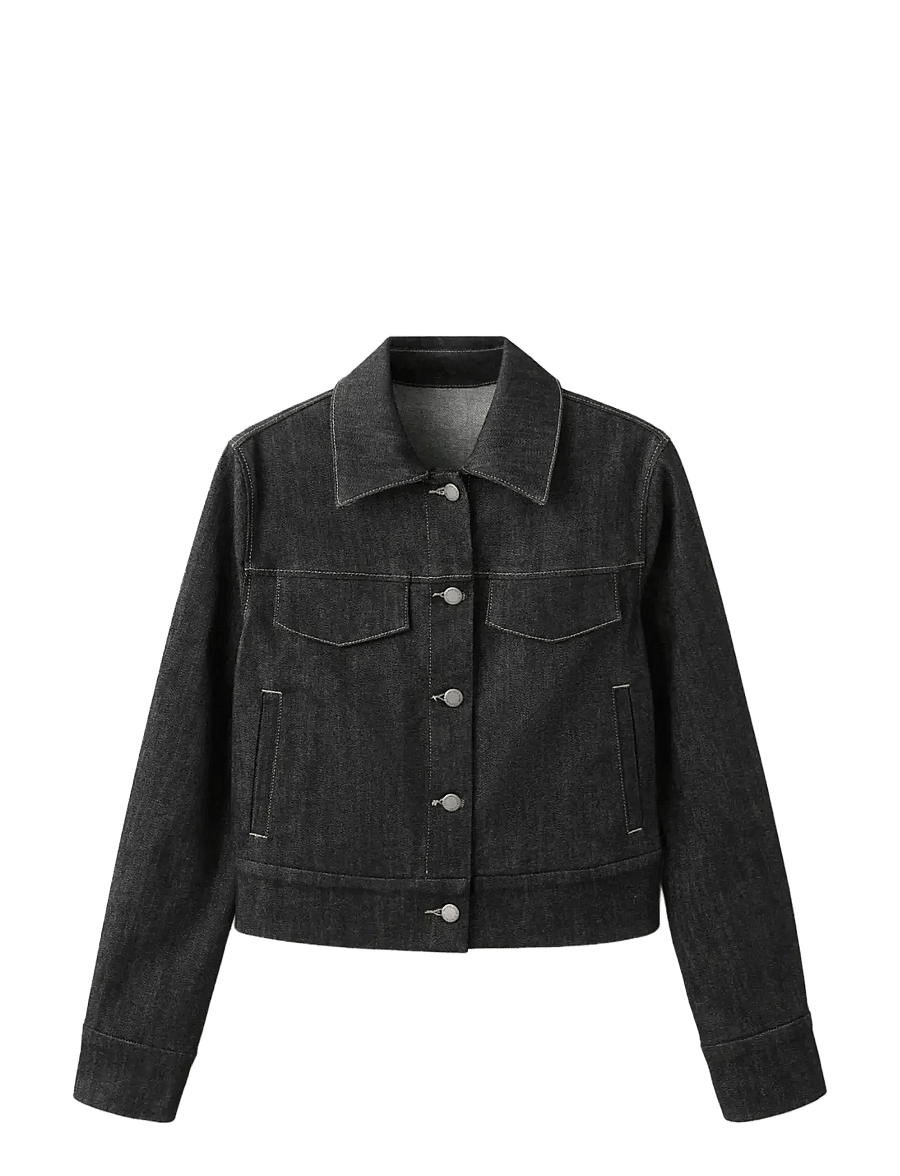 Mango - Fitted denim jacket with pockets - denimjakker - black - 1