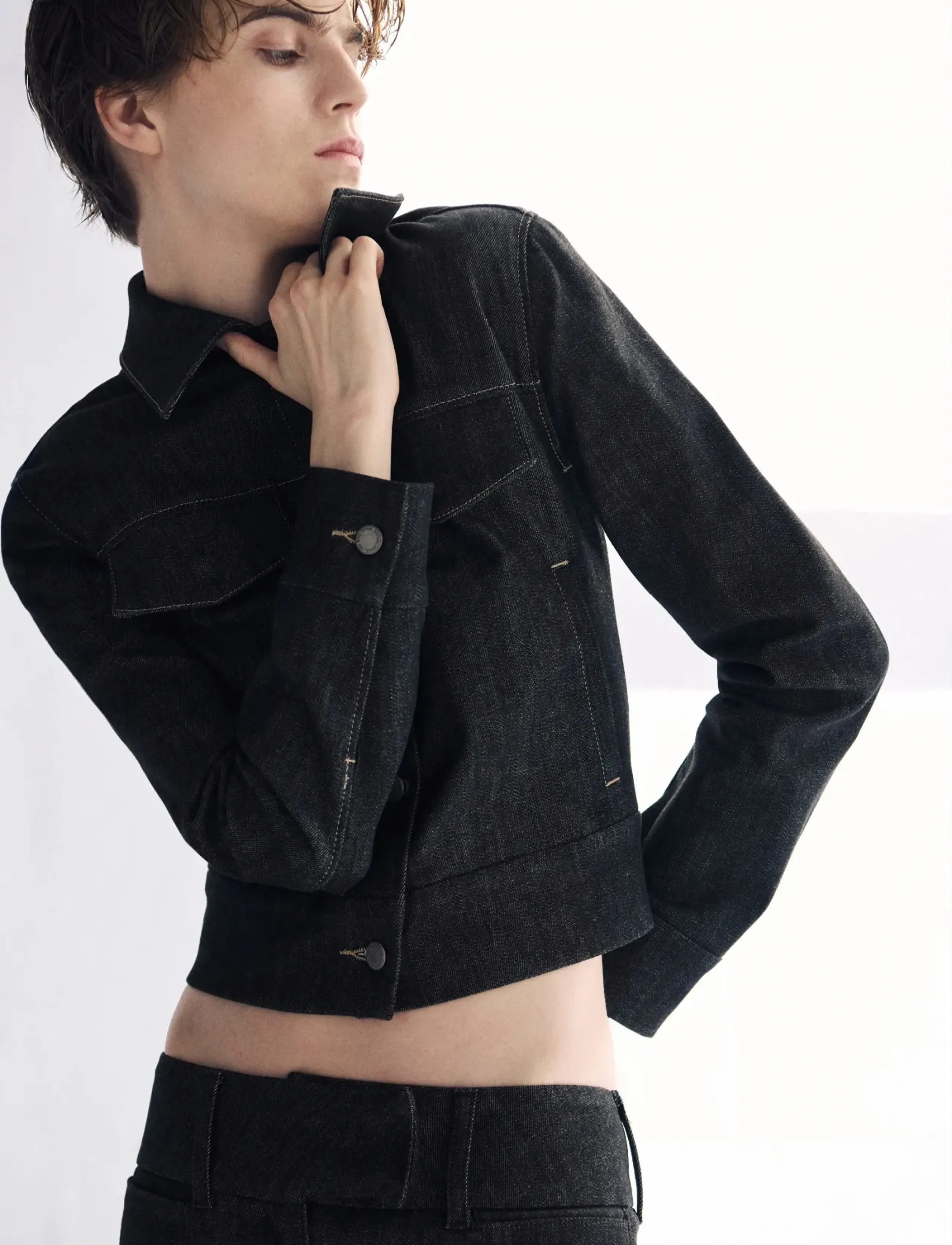 Mango Fitted denim jacket with pockets - Mango - BLACK / black