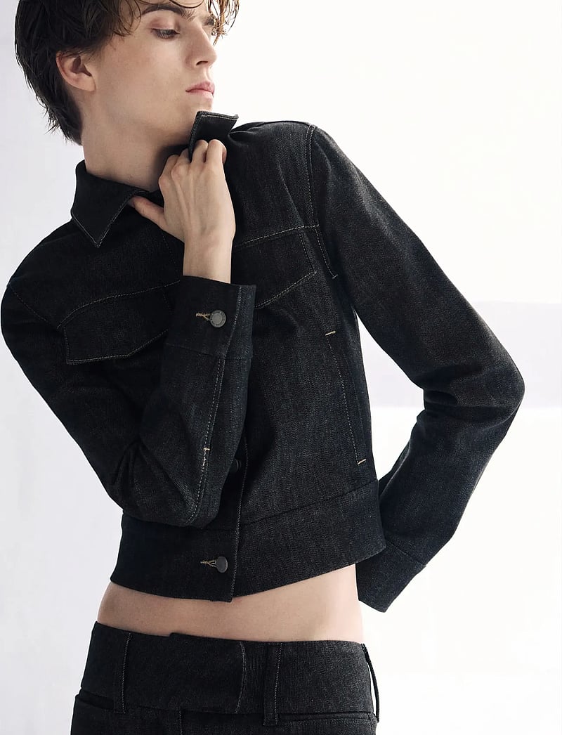 Mango - Fitted denim jacket with pockets - forårsjakker - black - 0