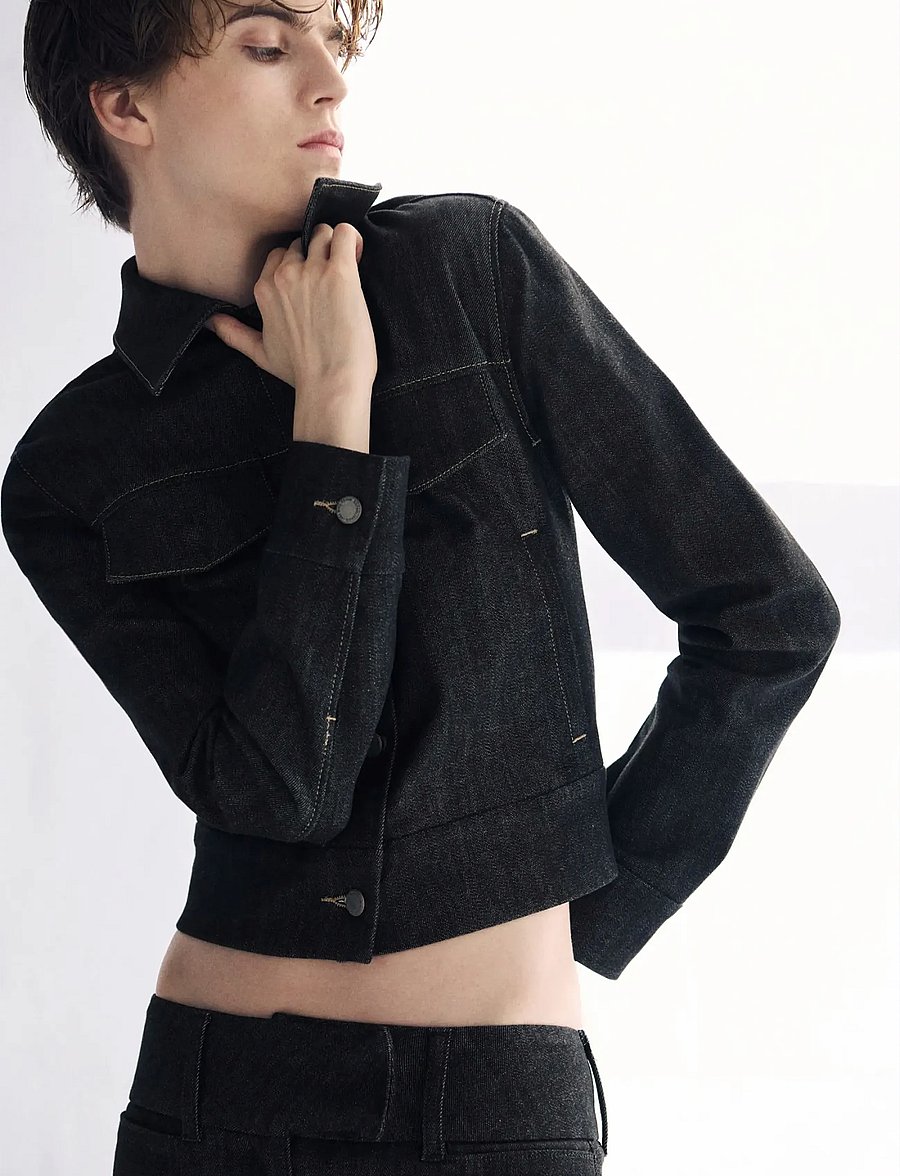 Mango - Fitted denim jacket with pockets - denimjakker - black - 0