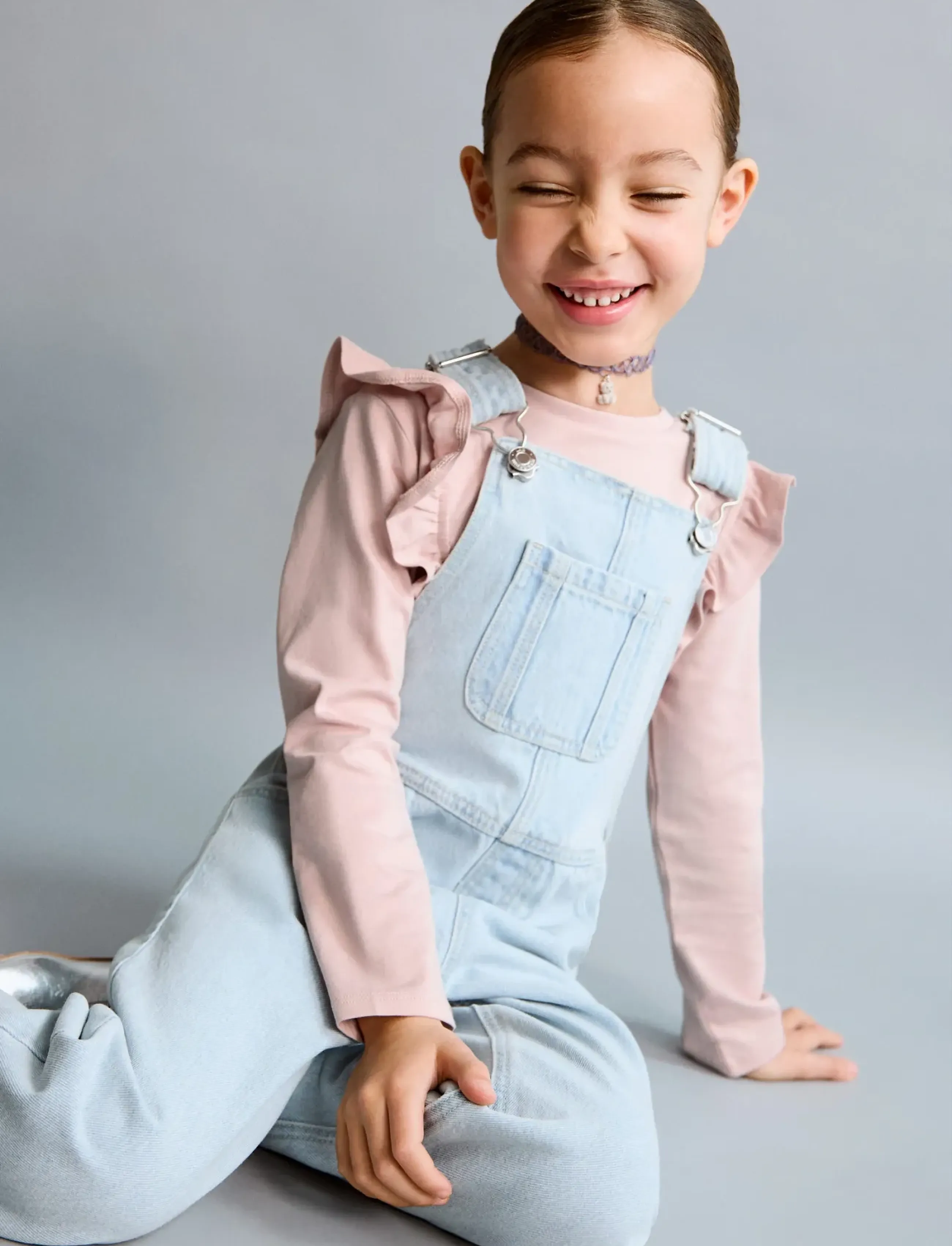 Mango Long Denim Dungarees, Børn, Lange Denim Smækbukser, Blå, Str: 18-24M