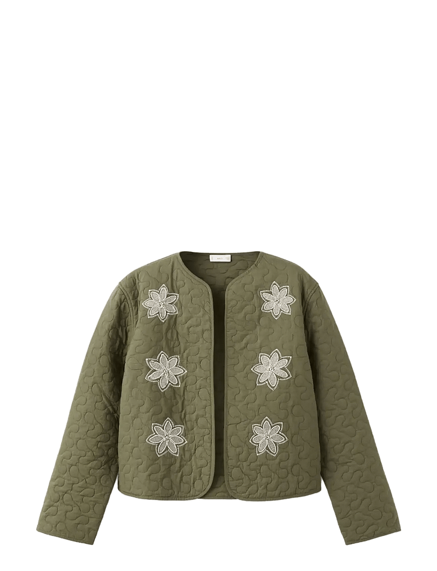 Mango - Embroidered quilted jacket - quiltade jackor - beige - khaki - 1